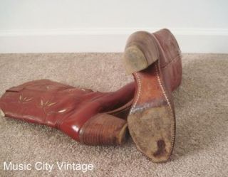 Vtg Dingo Cowyboy Western Boots Chestnut Inlays Stacked Heels as Is Sz