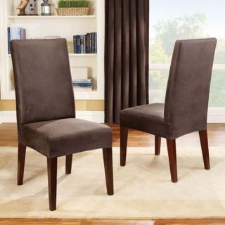 Surefit Brown Stretch Faux Leather Short Dining Chair Cover