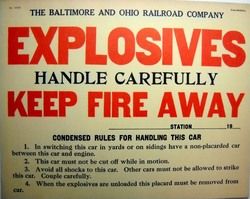 Vintage WWII B O Railroad Explosives Train Car Sign