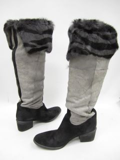 Donald J Pliner Gray Suede Black Gray Rabbit Fur Lined Knee High Boots