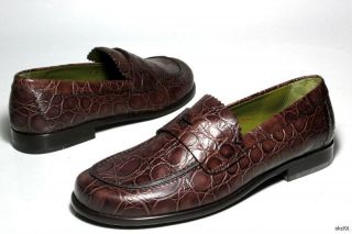 New Donald J Pliner Uncle II Brown Croco Leather Loafers Shoes Italy