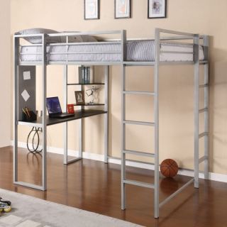 Abode Full Size Loft Bed with Black Desk and Shelves in Silver 5457096