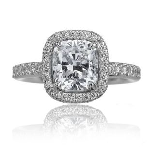  Cushion Cut Halo Diamond Engagement Ring 2 54 Ct 18K White Gold
