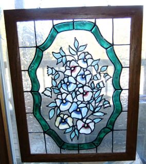 Vintage Floral Stain Glass Suncatcher Art Painting. Framed Chain 14 X