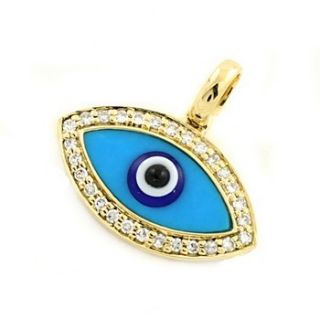 Diamond Turquoise Evil Eye Pendant 14k Yellow Gold