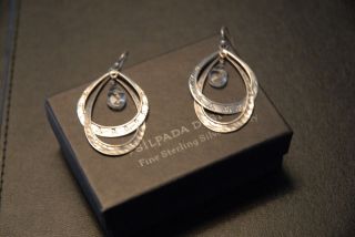 Silpada Sterling Silver Double Hoop Glass Drop Earrings W1681