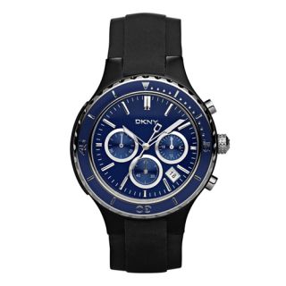 DKNY Black Rubber Strap Blue Dial Chronograph Date Womens Mens Watch