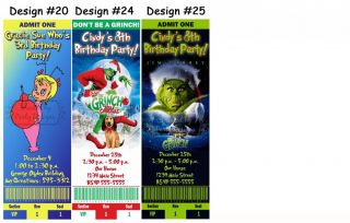 Dr Seuss Grinch Cat in The Hat Birthday Party Ticket Invitations