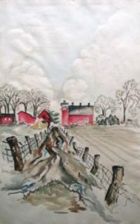 1945 Dora Dougherty Watercolor Landscape Art Painting