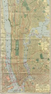 New York City / Manhattan Street Map Authentic 1907 (Dated) Landmarks