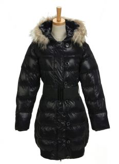 Womens Real Raccoon Fur Down Coat Lady Long Jacket Hood & Belt Winter