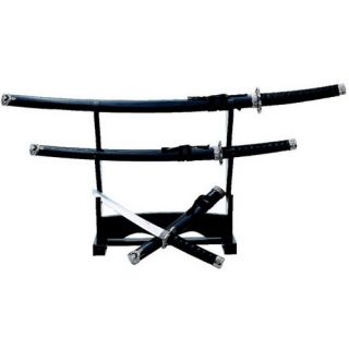 Black Samurai Sword Set Display Stand 40 33 28 Ninja Katana Tanto