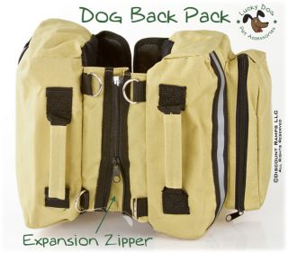 The dog packs expansion zipper allows an extra inch of space