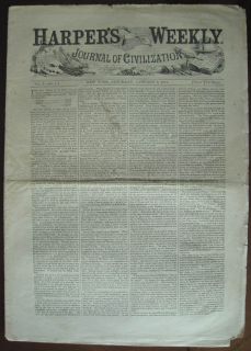 Harper’s Weekly Pre Civil War Newspaper Issue Number One. January 3