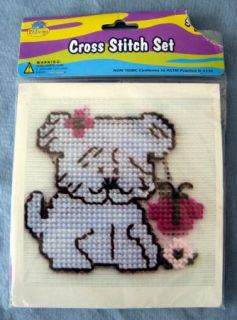 Cross Stitch Kit Set Puppy Dog KBI Designs Butterfly Flower UPC