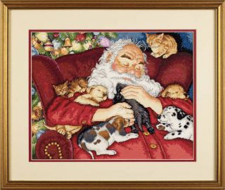 70 08836 Santas Nap Cat Dog Cross Stitch Kit 15x12