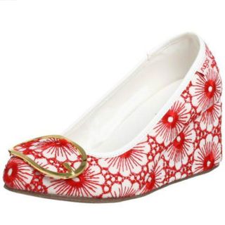 Sugar Nancy Drew Womens Buckle Wedge Heels Shoes 9 Medium M Red Casual