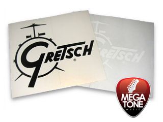 New Gretsch Drum Logo Decal in White   Great on Kick Drum Heads and