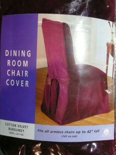 Dining Chair Cover Cotton Velvet Burgundy Fits Armless Chairs up to 42