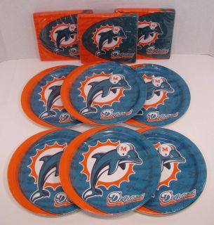 Miami Dolphins NFL Party Set 48 Paper Plates Napkins