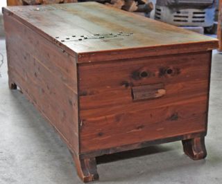 OLD ARTS & CRAFTS CEDAR CHEST W/ TRAY COPPER STRAP HINGES NEEDS MINOR