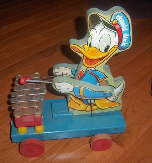 FISHER PRICE DISNEY 1946 DONALD DUCK XYLOPHONE WOODEN PULL TOY #177