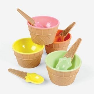  of 12 Ice Cream Cone Dishes Spoons Plastic Bowls Party Favors