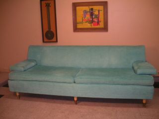 1950s Kroehler Couch Divan Sofa Mid Century Modern Retro Aqua Peg Legs