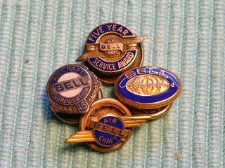  4 WWII Era Bell Aviation Service Award Pins
