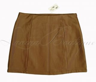 Dotti Leather Look A Line Mini Skirt Tan Brown Sz 12 L BNWT Ladies