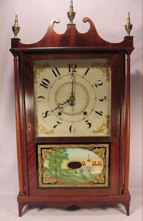 Antique Ephraim Downes Pillar Scroll Wooden Works Clock