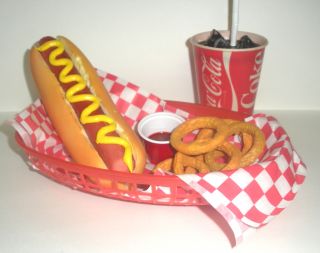 Fake Food Diner Hot Dog Onion Rings Basket 60s Wax Coke