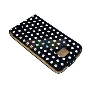 Black Polka Dot Leather Flip Case Cover Pouch for Samsung Galaxy II S2
