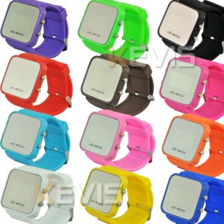 Mens Womens Silicone Gel Sport Mirror Face LED Digital Day Date