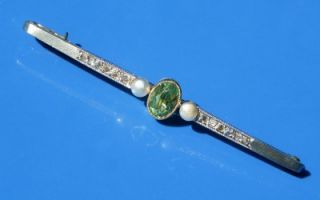Antique French Platinum Demantiod Garnet Pearl Diamond Art Deco Brooch