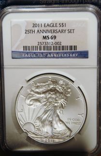 2011 SILVER EAGLE NGC MS69 25TH ANNIVERSARY SET NICE LIMITED SEE OTHER