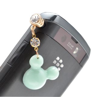  Mouse Head Crystal 3 5mm Anti Dust Ear Cap charm For iPhone 4 4S strap
