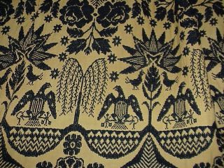 1850s Penna Family Hand Woven Coverlet Blue Tan Double Size Great