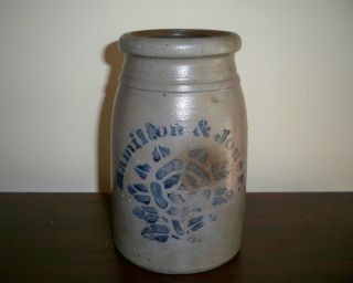 Antique Hamilton Jones Cobalt Blue Rose Design Wax Sealer Crock 8 19th