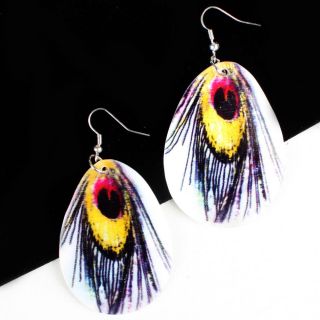  Yellow Peacock Feather Ocean Shell Disc Oval Earring Jewelry