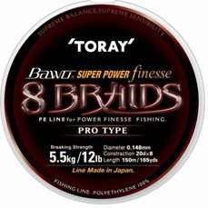 Toray Bawo Super Power Finesse 8 Braids 150 M Lengths PE Power Finesse