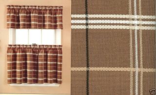 Chocolate Cocoa Brown Plaid 36L Tiers Valance Curtains
