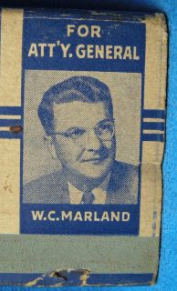  WV Cleve Bailey for Congress C 1948 w C Marland Matches Norsv