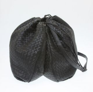 BOTTEGA VENETA Black Leather Drawstring Messenger Bag