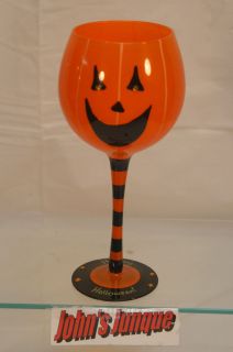 Pumpkin Face Wine Glass Dennis East Co Happy on Base New Free SHIP in