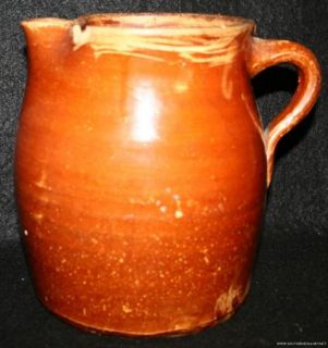 Antique Brown Folk Art Pottery Jug Cream Riser Pitcher Possibly