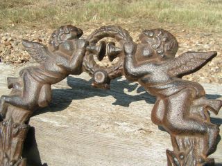 Two Cast Iron Angel Cherubs Pediments Arch Toppers