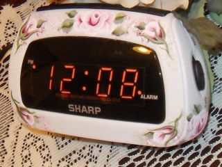 Victorian Cottage Chic Hand Painted Pink Rose Sharp Alarm Clock New