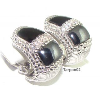  Ripka Onyx Hematite Diamonique Hoop Earrings Clip on Earrings