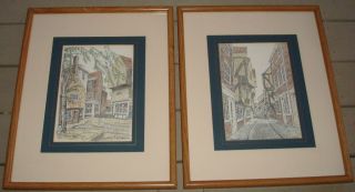 Vintage Pair Douglas A Heald Hand Signed Water Colored Paintings Over